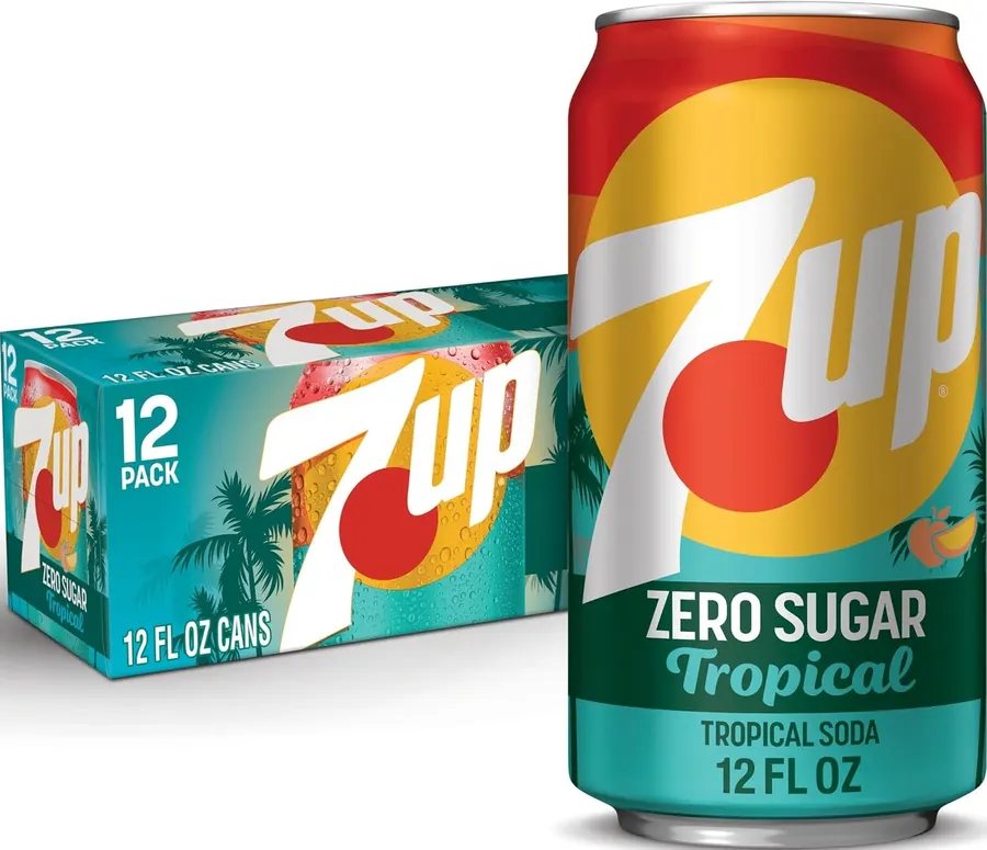 7UP Tropical Zero Sugar Soda, 12 fl oz cans, 12 pack