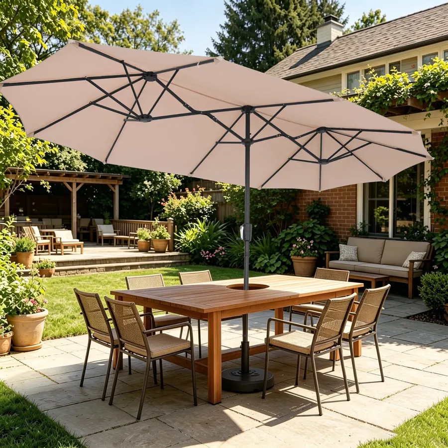 Ainfox 13ft Double-Sided Rectangle Patio Umbrella, Khaki