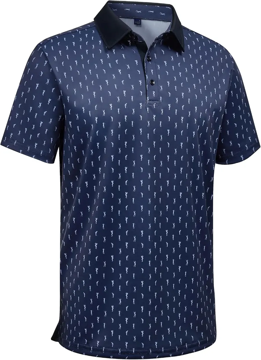 Alimens & Gentle Men's Stretch Dry Fit Printed Golf Polo Shirt, Navy Golf Club