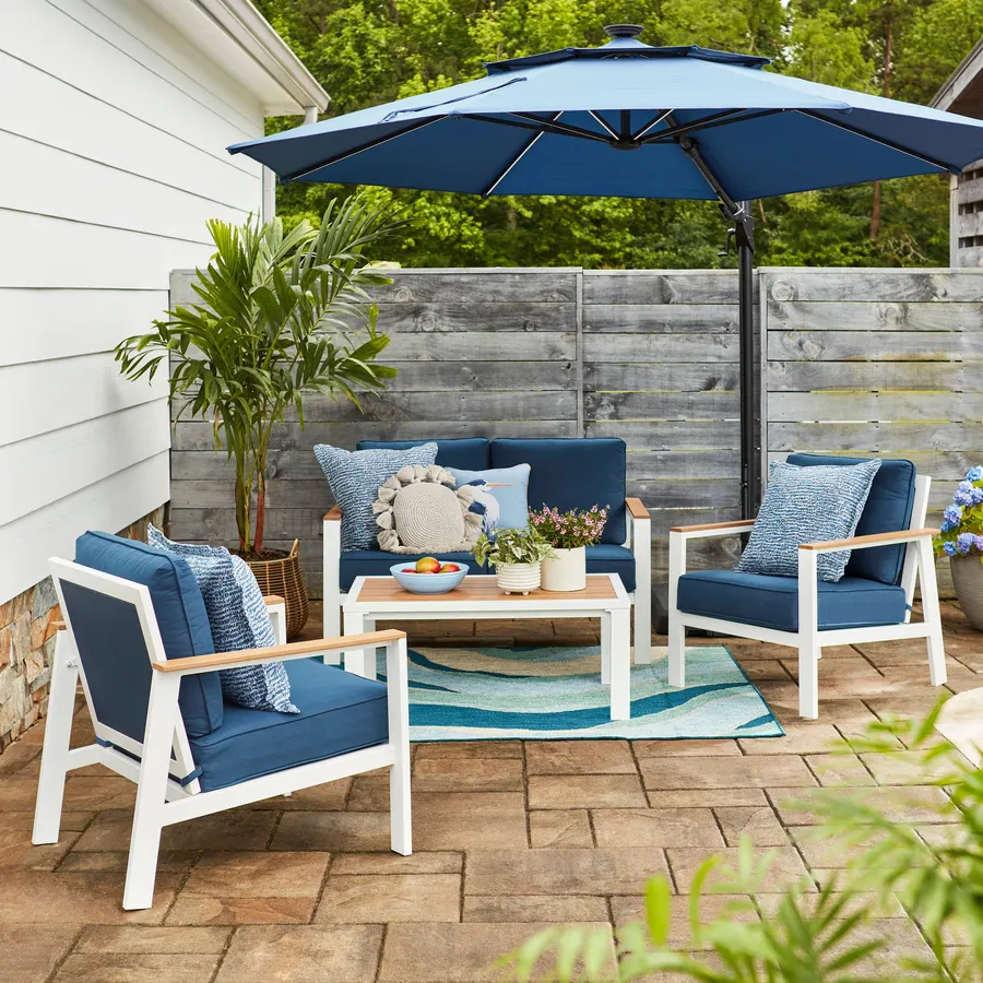 allen + roth Chatham Pier 4-Piece Patio Conversation Set with Navy Cushions