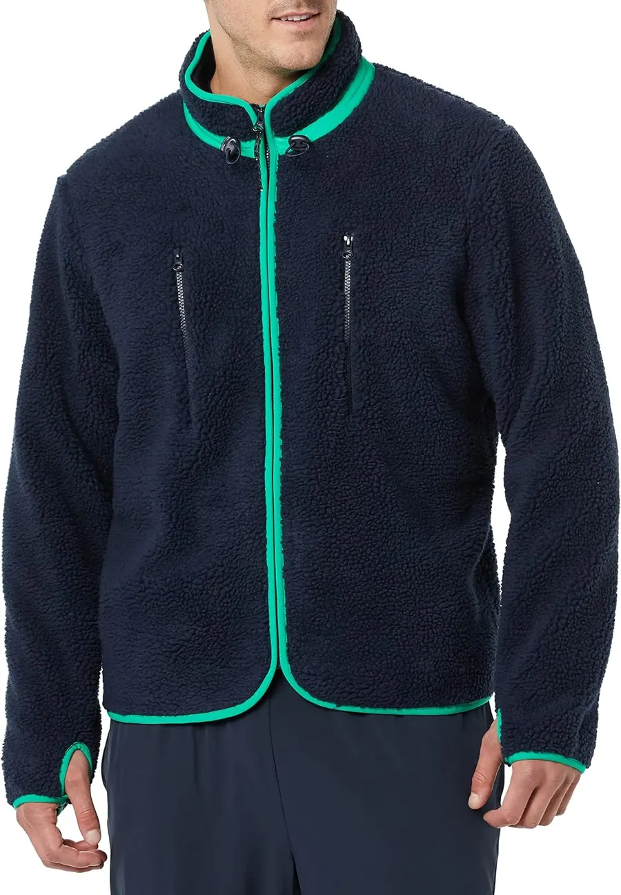 Amazon Essentials Men's Teddy Fleece Full-Zip Mock Neck Jacket (Dark Navy)