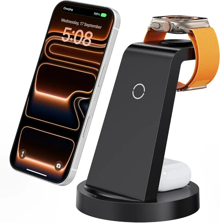 Anlmz 3-in-1 Wireless Charging Station for iPhone, Apple Watch & AirPods