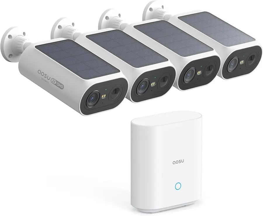aosu 2K QHD Solar Security Camera System, 4-Cam Kit (C8E)
