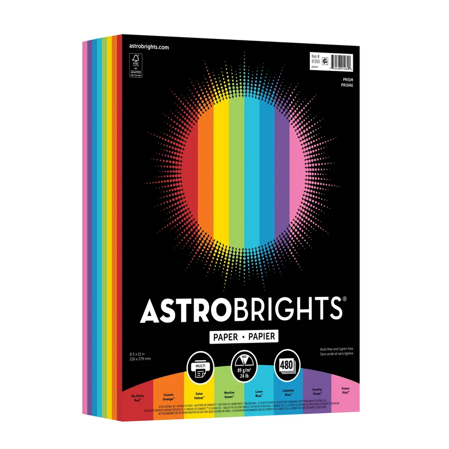 Astrobrights Prism Color Paper, 8.5" x 11", 24 lb, 480 Sheets, 8-Assorted Colors