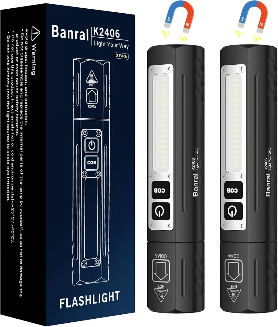 Banral K2406 Rechargeable Magnetic Flashlight, Black