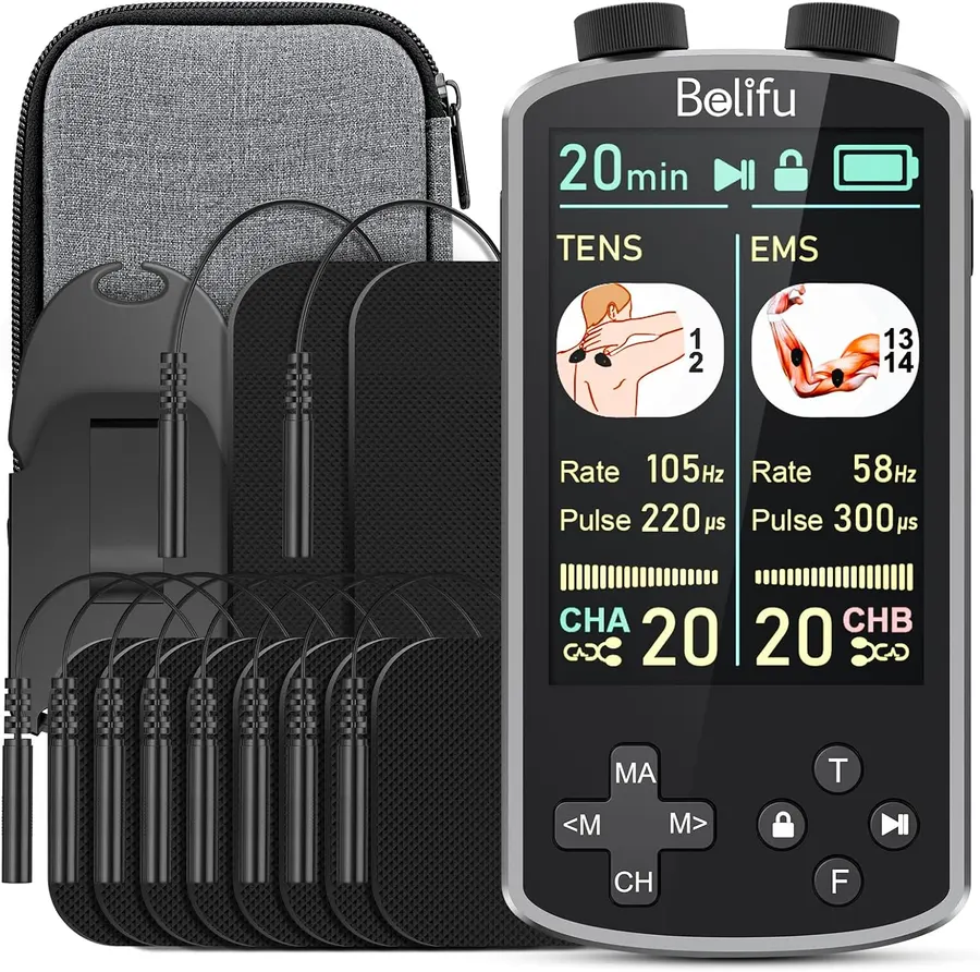 Belifu TENS EMS Unit Muscle Stimulator, 4-in-1, 36 Modes, 3.8" Color Display