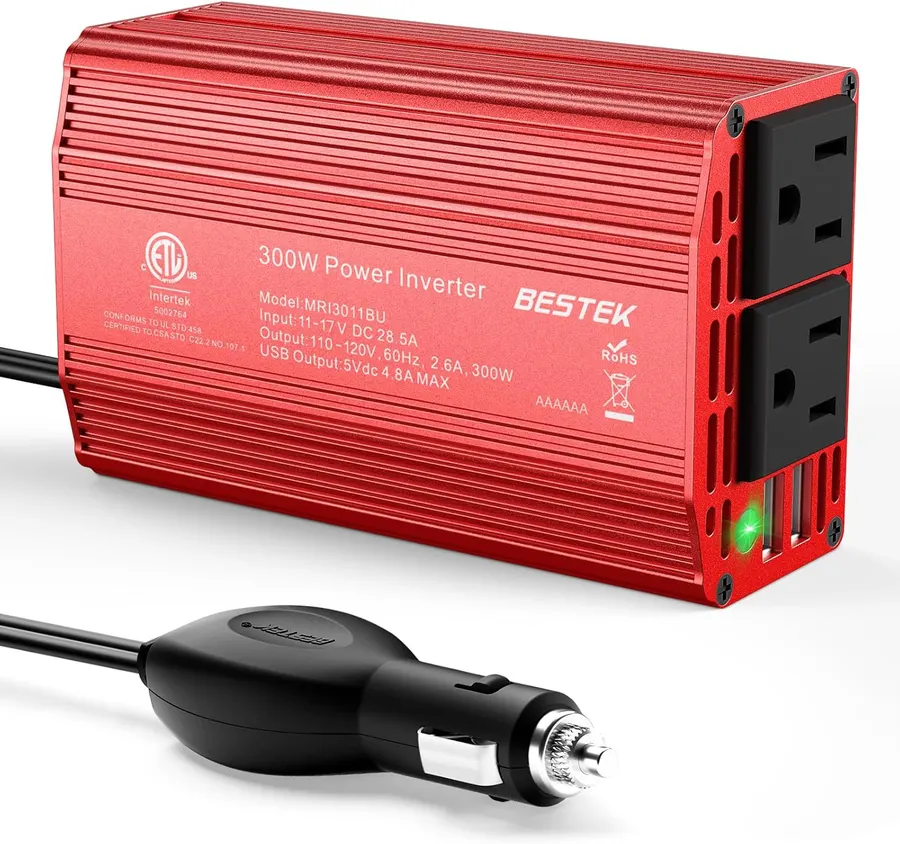 BESTEK 300W Power Inverter, DC 12-17V to AC 110V (MRI3011BU)