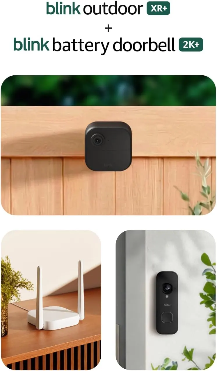 Blink Outdoor XR+ 1-Camera System with Battery Doorbell 2K+ & Sync Module XR+