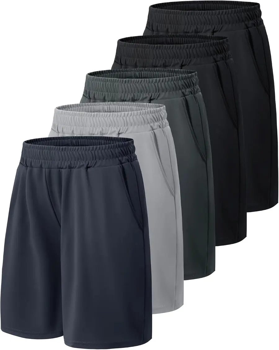 BOOJO 5-Pack Boys Athletic Shorts, Large