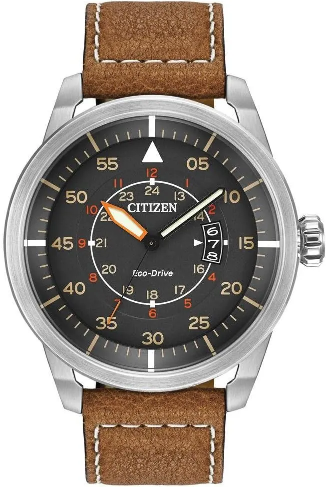 Citizen Men's Eco-Drive Avion 45mm Watch, Leather Strap (AW1361-10H)