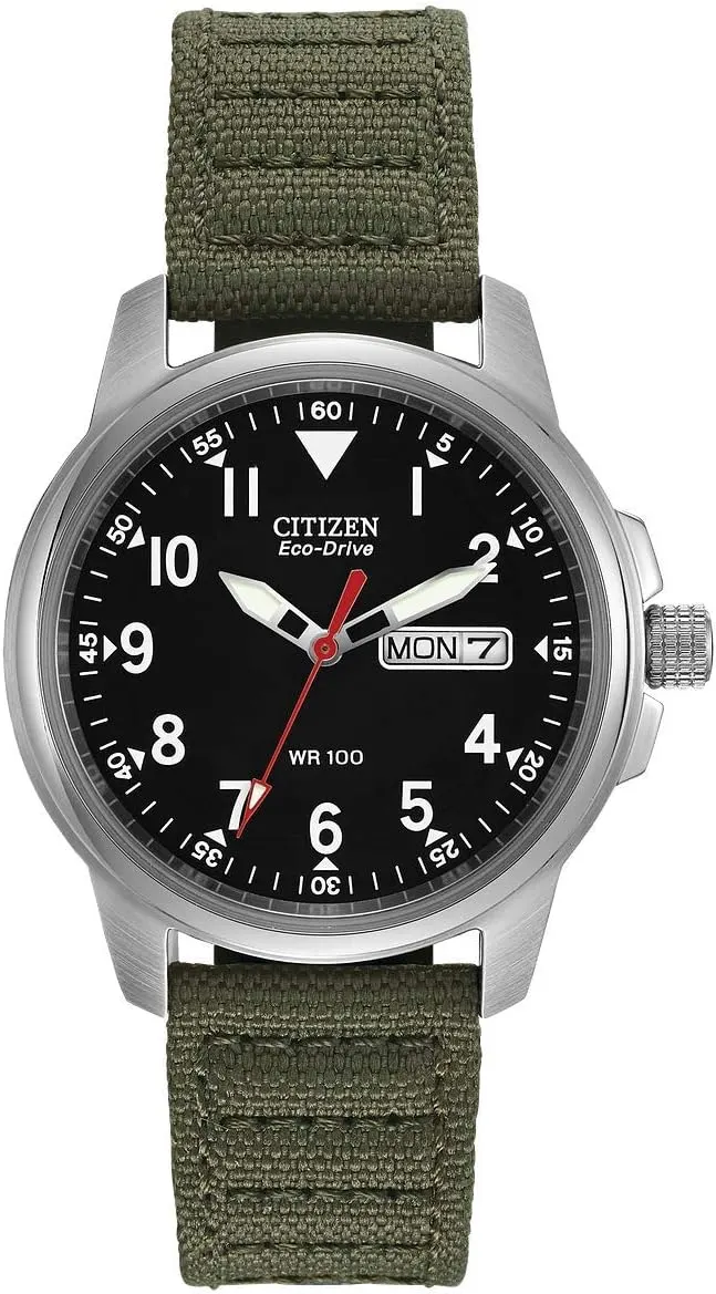 Citizen Men's Eco-Drive Weekender Garrison Field Watch, Olive Nylon Strap, Black Dial (BM8180-03E)