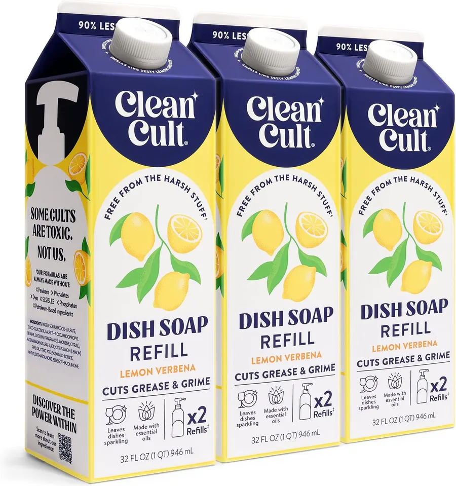 Cleancult Dish Soap Liquid Refills, Lemon Verbena, 32 oz (Pack of 3)