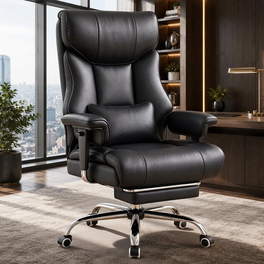 COMHOMA Big and Tall Office Chair, Reclining PU Leather Black
