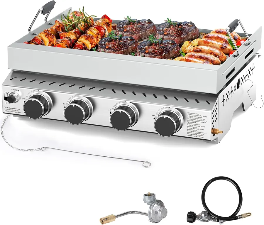 COWSAR Portable 4-Burner Propane Gas Griddle, 32,000 BTU