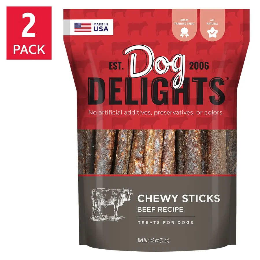 Dog Delights Chewy Beef Sticks, 48oz 2-Pack,