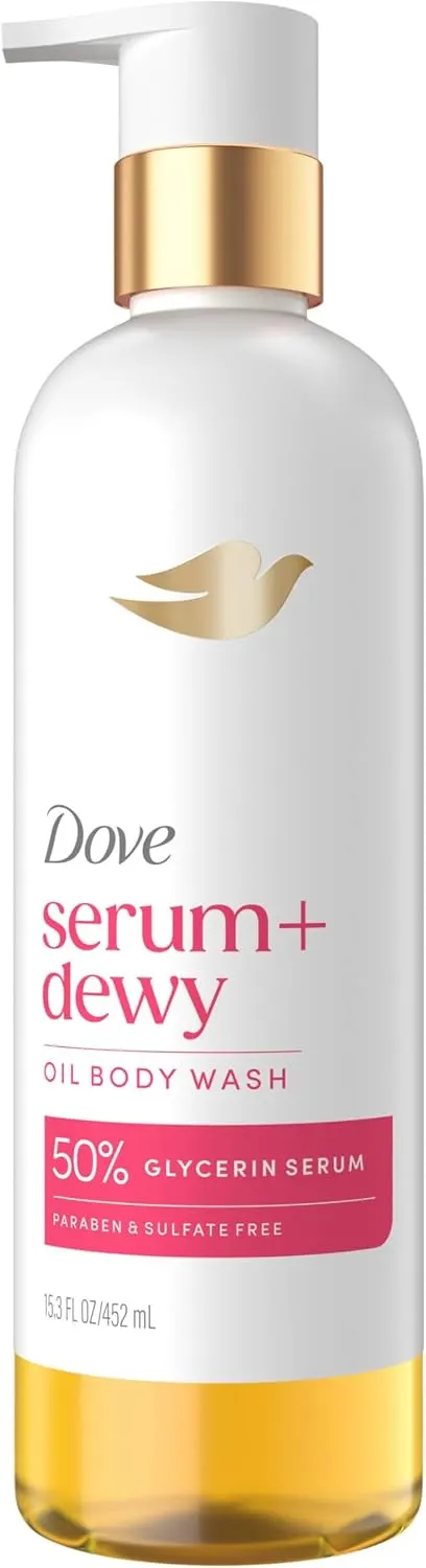 Dove Serum+ Dewy Shower Oil Body Wash, Coconut & Geranium Oil, 15.3 fl oz