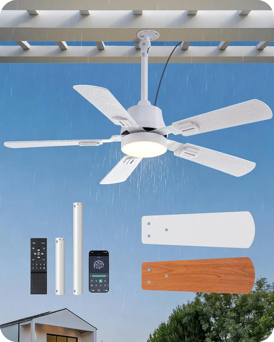 EDISHINE 42" Outdoor Ceiling Fan with Light, White