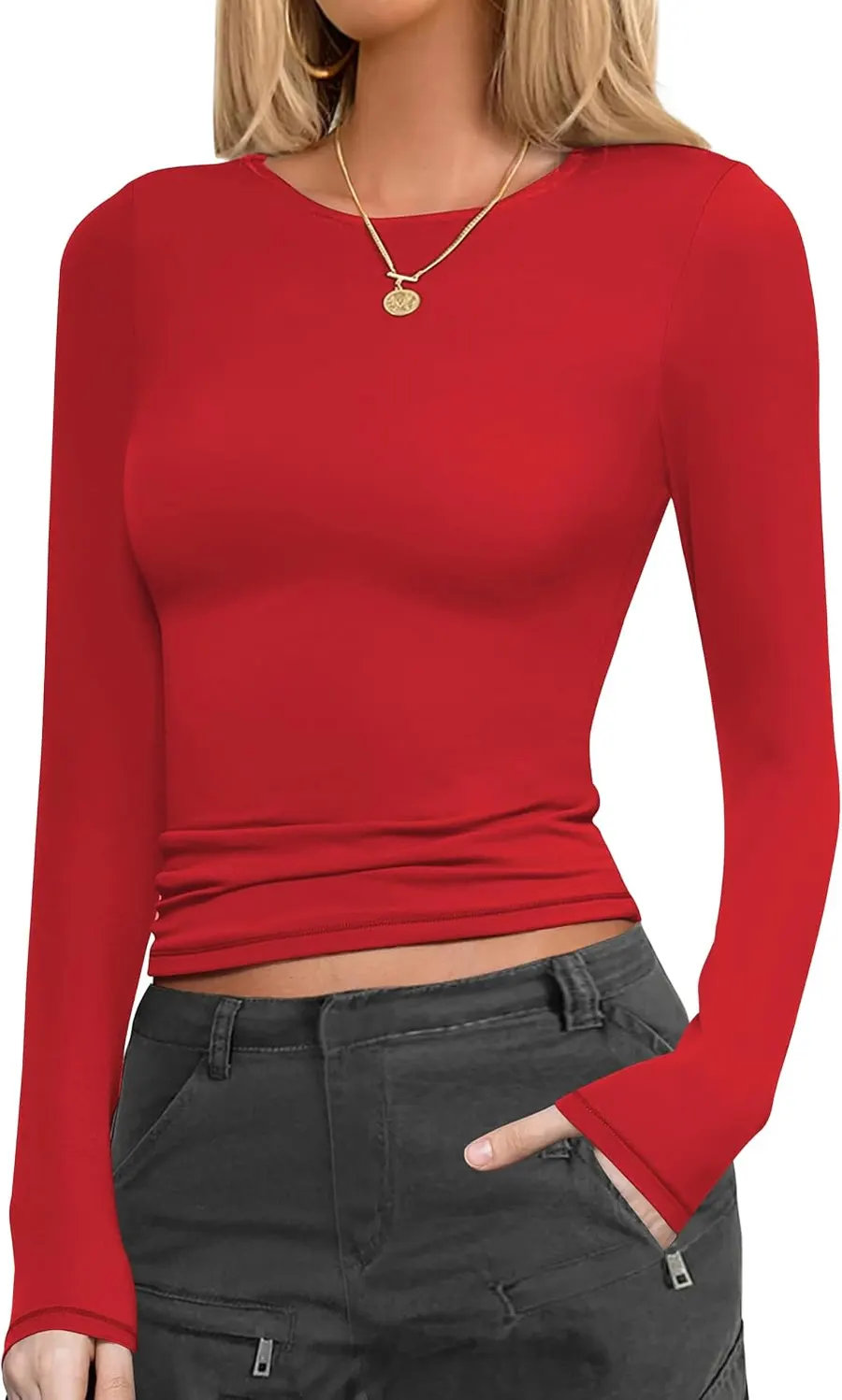 Ekouaer Women's Long Sleeve Fitted Thermal Undershirt