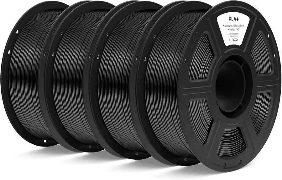 ELEGOO PLA+ 3D Printer Filament 1.75mm, Black 4KG (4x1kg Spools)