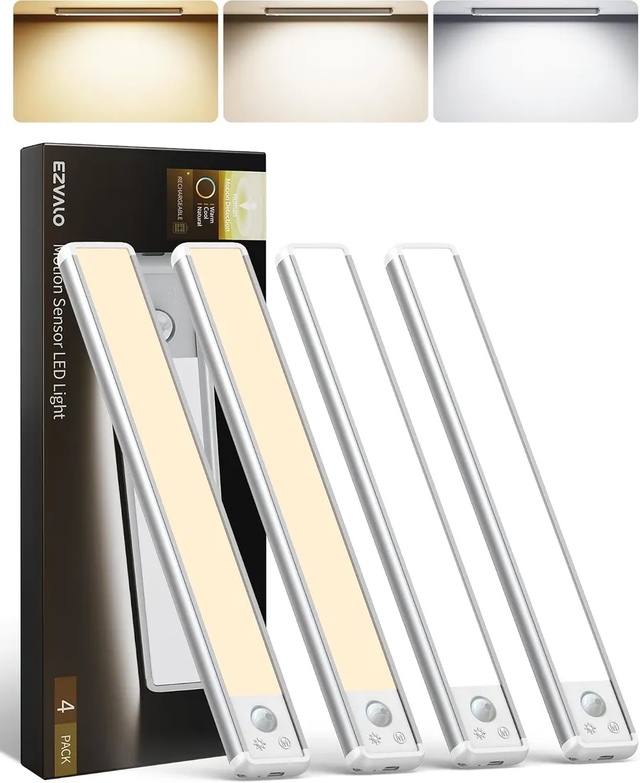 EZVALO 4-Pack Under Cabinet Lighting, 12-inch Motion Sensor Light