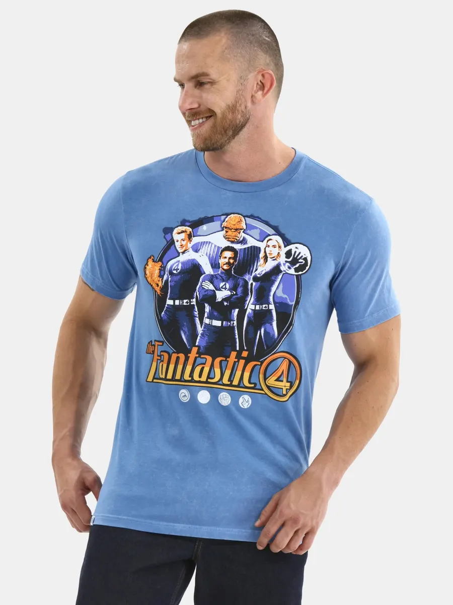 Fantastic Four Men's & Big Men's Graphic T-Shirt, Blue Mineral Wash