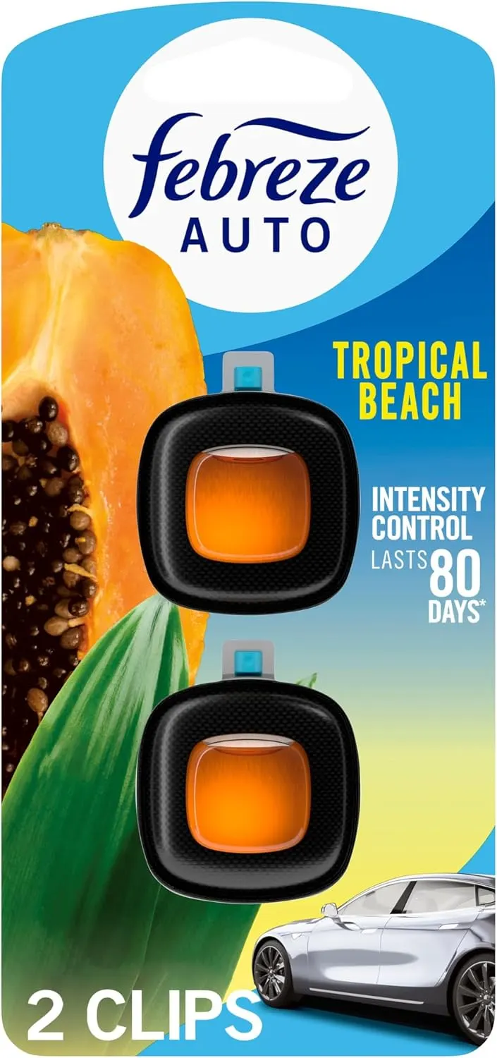 Febreze AUTO Vent Clip Air Freshener, Tropical Beach, 2 Count