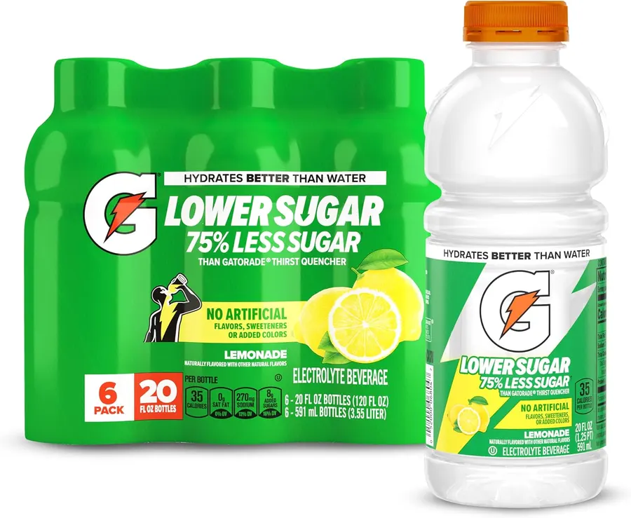 Gatorade Lower Sugar Sports Drink, Lemonade, 20 fl oz (6 Pack)