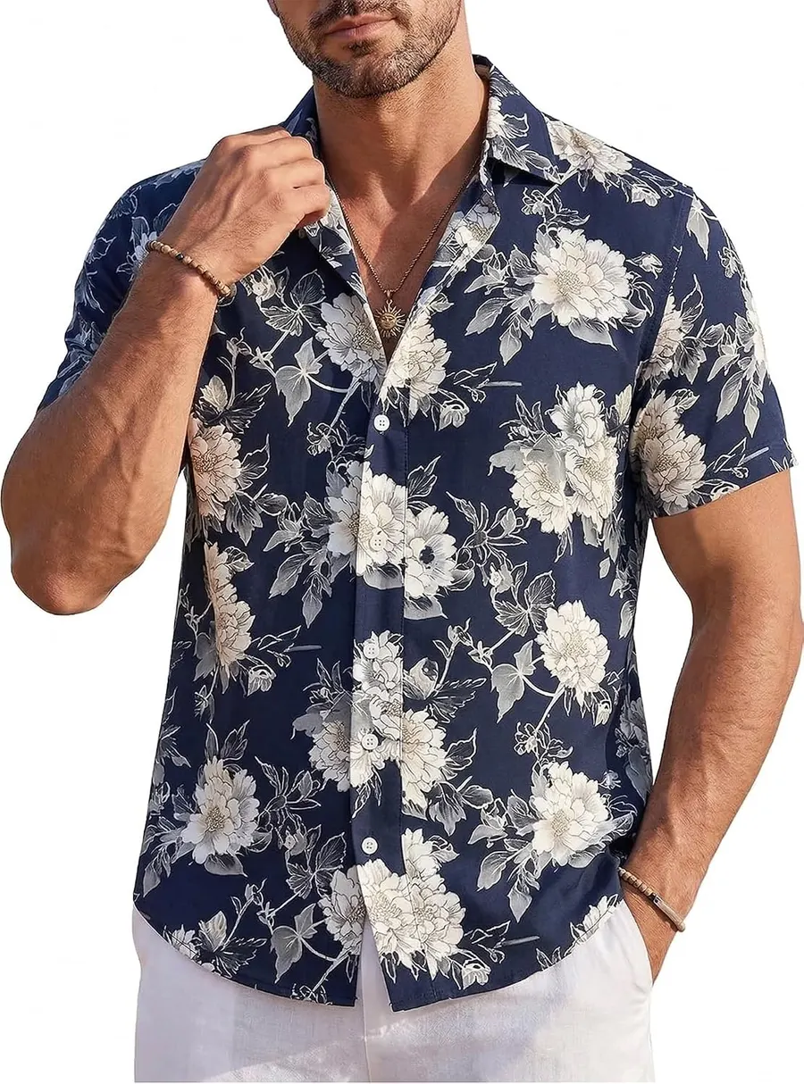 GIANZEN Men's Hawaiian Floral Button-Down Shirt