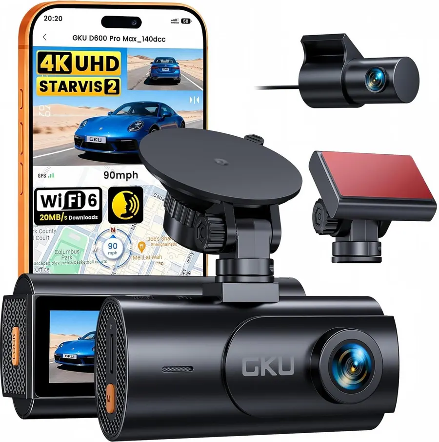 GKU D600 Pro Max 4K Dual Dash Cam, STARVIS 2 Sensor
