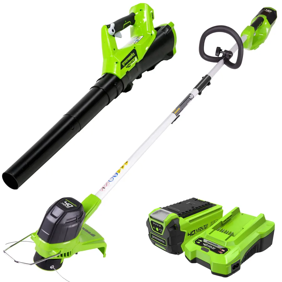 Greenworks 40V 12" Cordless String Trimmer & 390 CFM Leaf Blower Combo Kit w/ 2.0Ah Battery & Charger