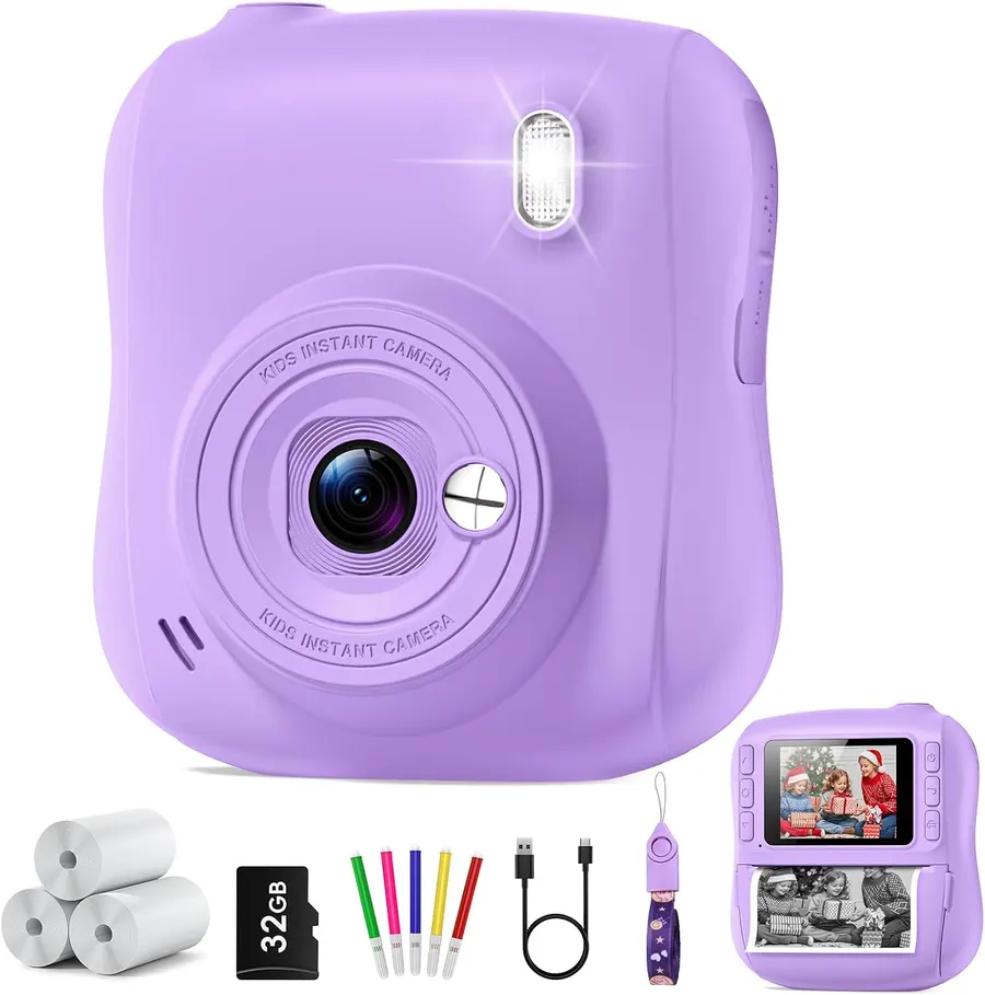 Hangrui Instant Print Kids Camera, 1080P HD with 32GB SD Card (Purple)