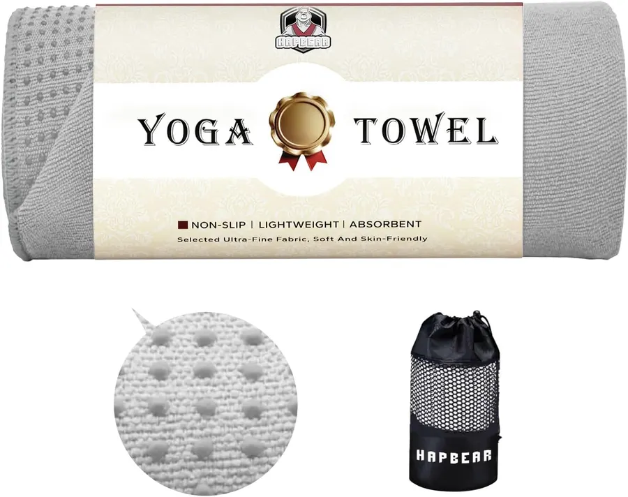 HAPBEAR Non-Slip Yoga Mat Towel, 72" x 24", Grey