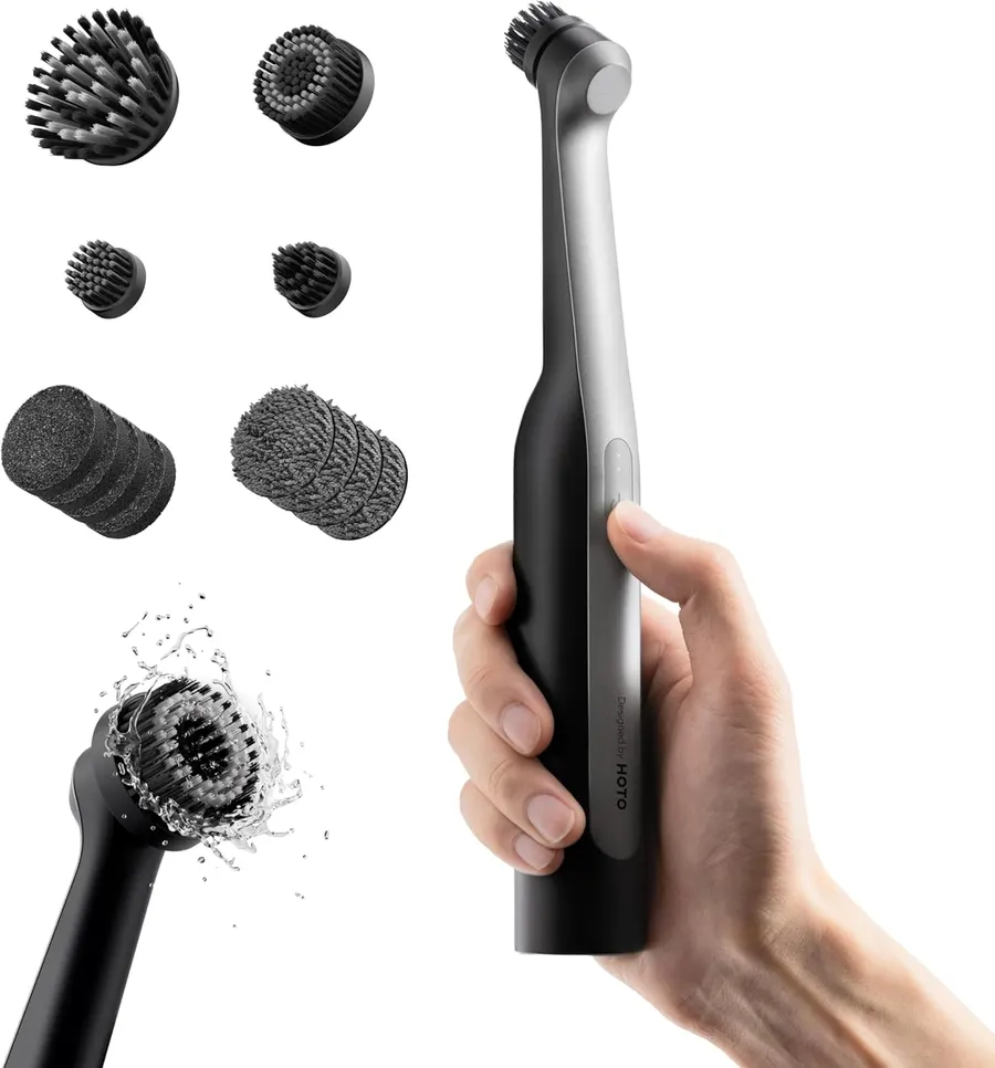 HOTO Wand Cordless Spin Scrubber, 12 Brush Heads