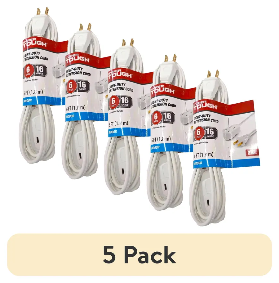 Hyper Tough 5-Pack 6FT 16AWG Indoor Extension Cords, White