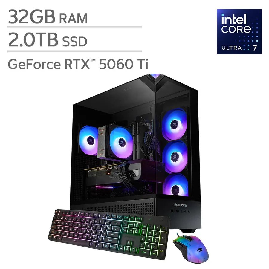 iBUYPOWER Element Gaming PC Desktop — Intel Core Ultra 7 265F, RTX 5060 Ti 8GB, 32GB DDR5, 2TB NVMe SSD