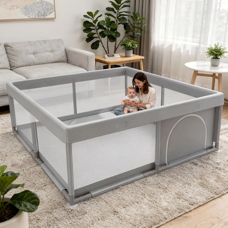 JINXIA 50x50 Inch Playpen for Babies and Toddlers, Light Grey
