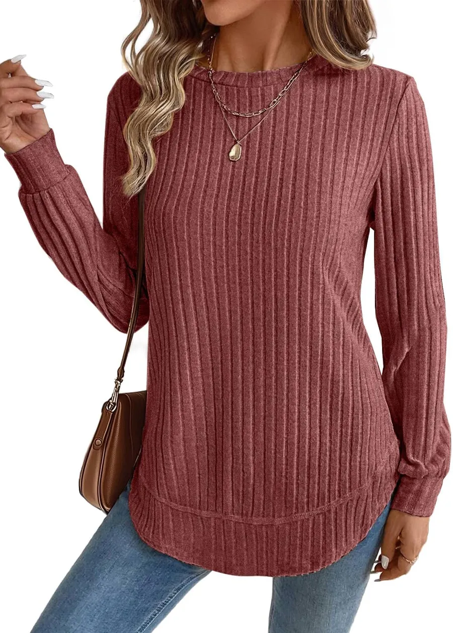 JUSTFASHIONNOW Women's Long Sleeve Tunic Sweater, Crew Neck