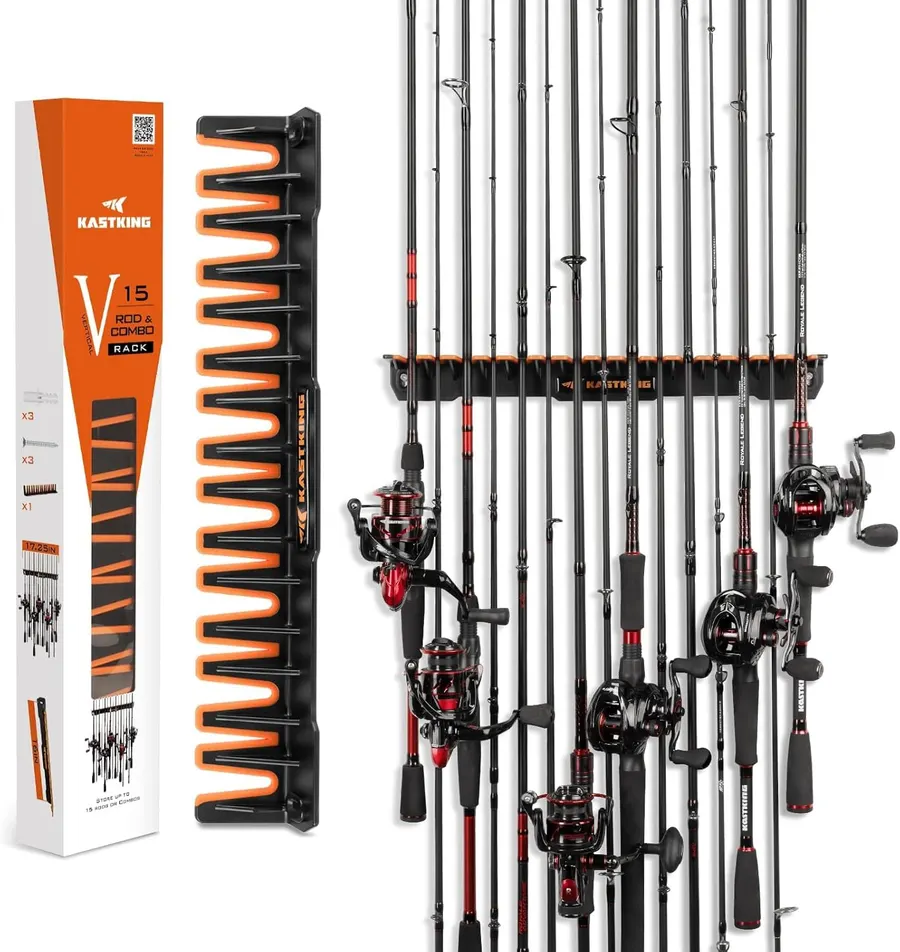 KastKing V15 Vertical Fishing Rod Holder, 15-Rod Wall Mount Rack
