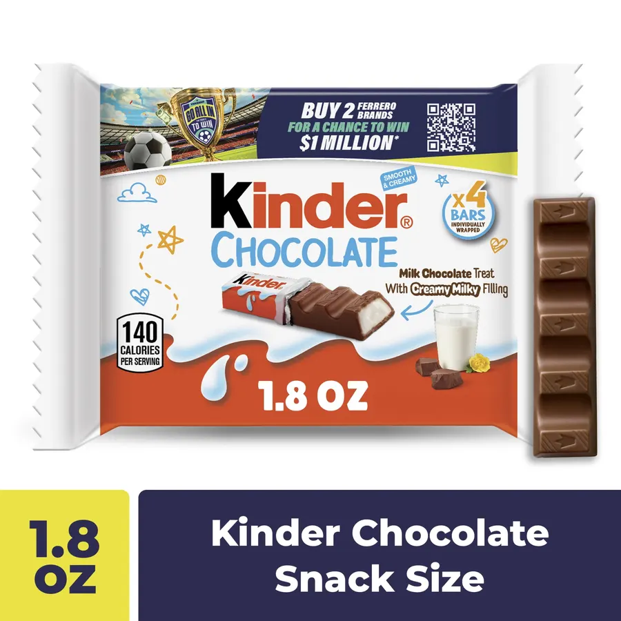 Kinder Chocolate Milk Chocolate Bars, 4 Individually Wrapped Bars, 1.8 oz