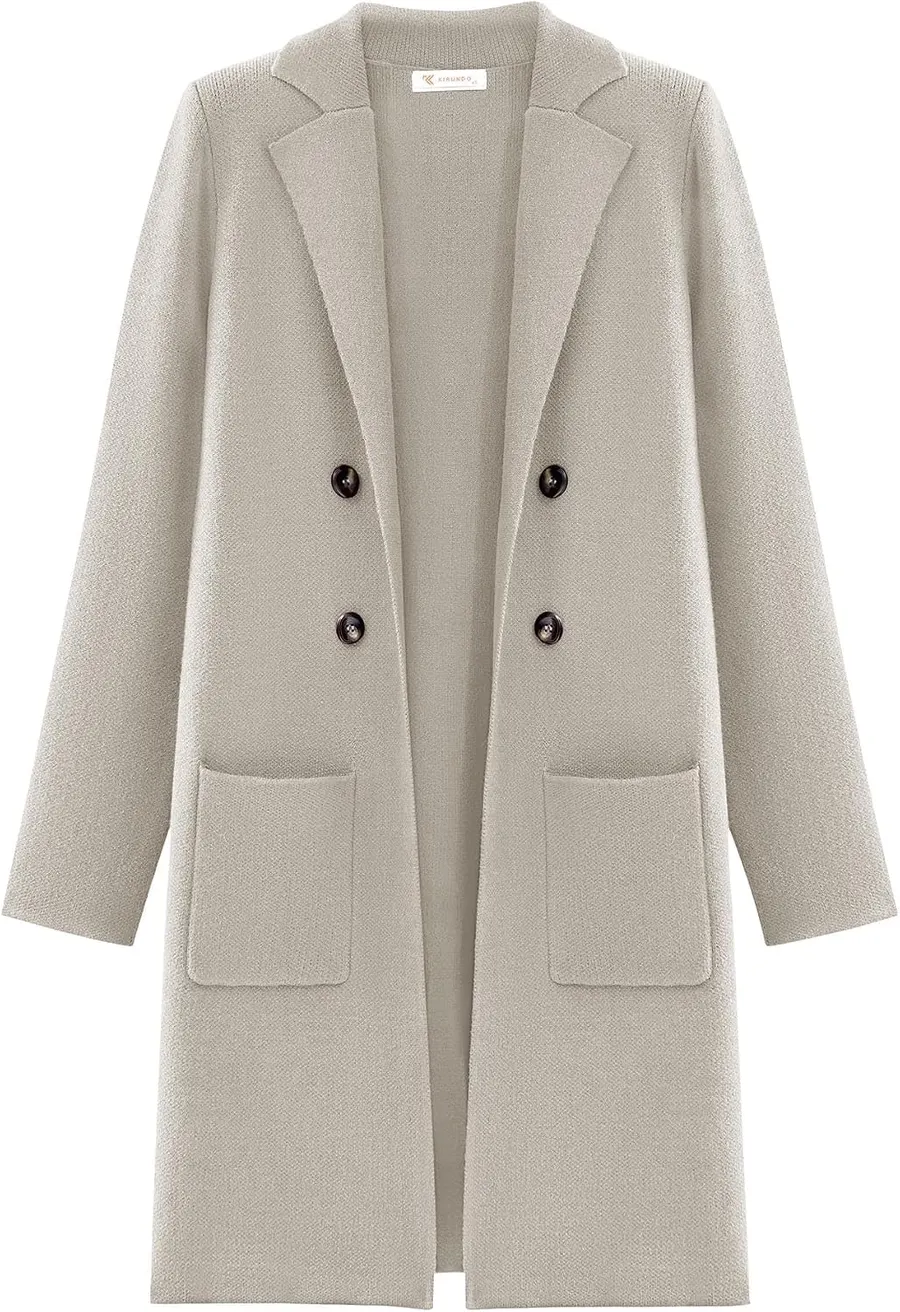 KIRUNDO Women's Long Knit Cardigan Sweater Coat with Pockets