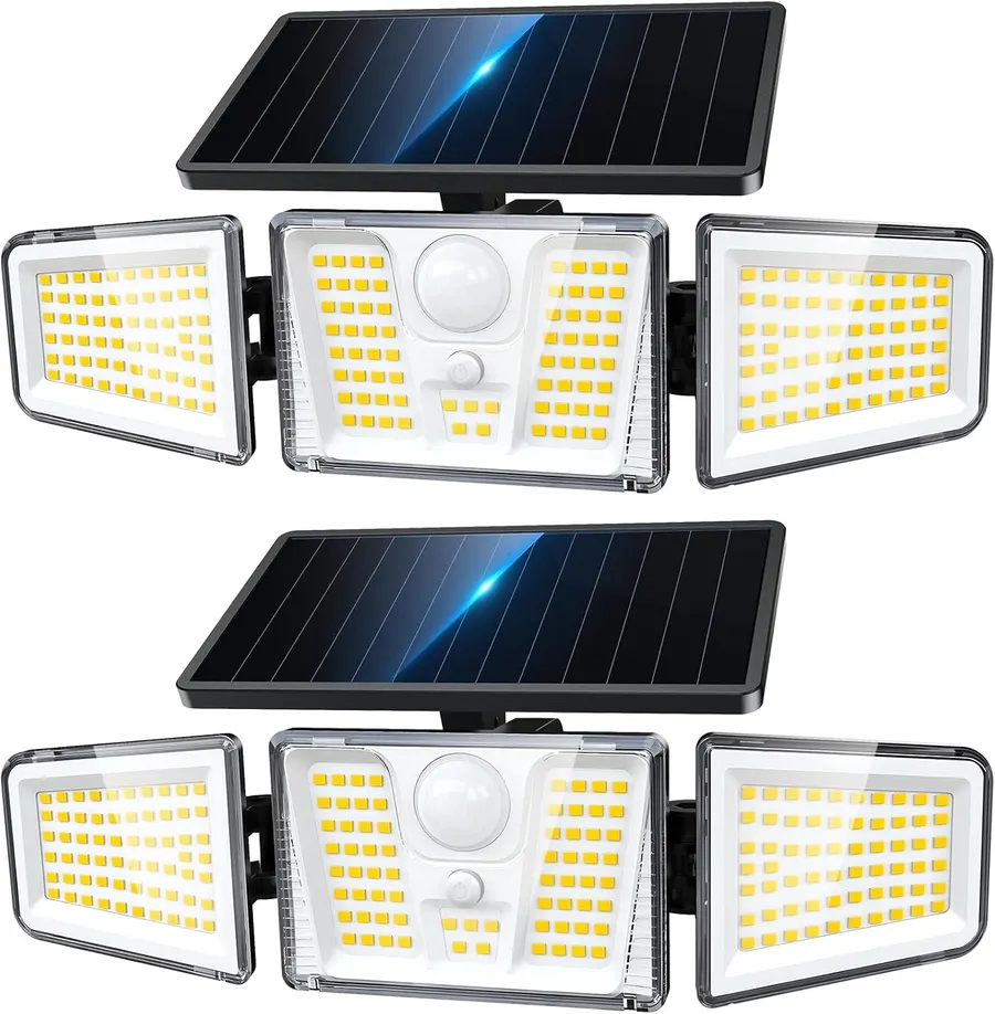 KOOPER 2-Pack Solar Motion Sensor Flood Lights, 3-Head 210 LED