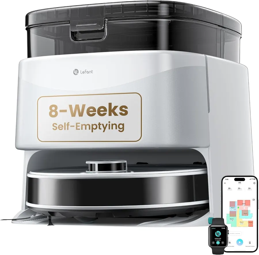 Lefant M3 Robot Vacuum and Mop, 12000Pa Suction, Self-Emptying Dock