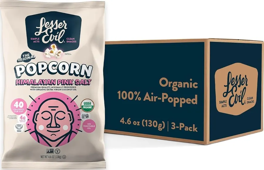 LesserEvil Himalayan Pink Salt Organic Popcorn, 4.6 Oz (Pack of 3)