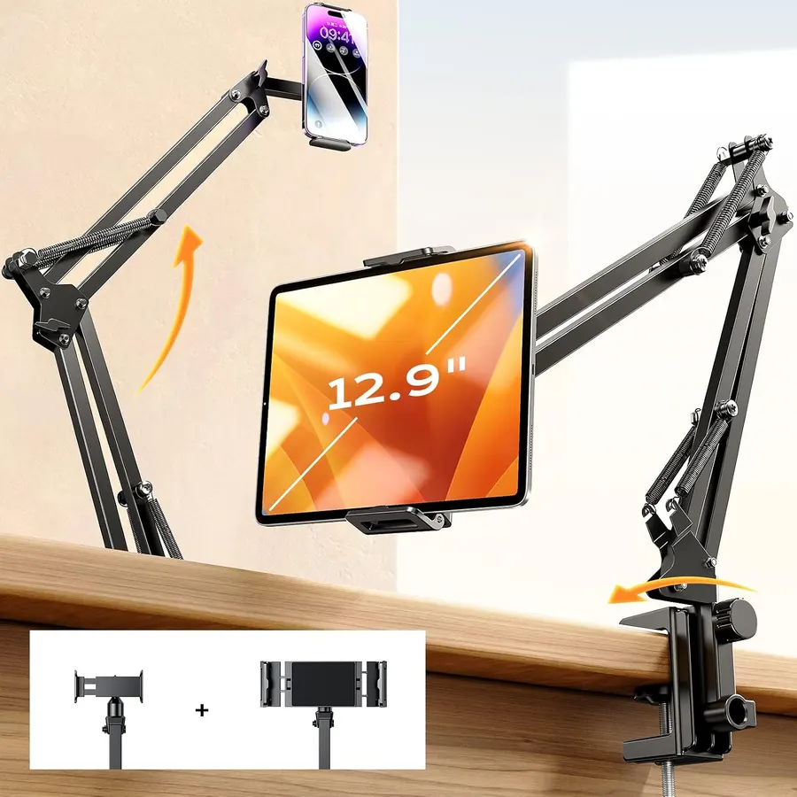 LISEN 2-Clamp Tablet & Phone Desk Mount Stand