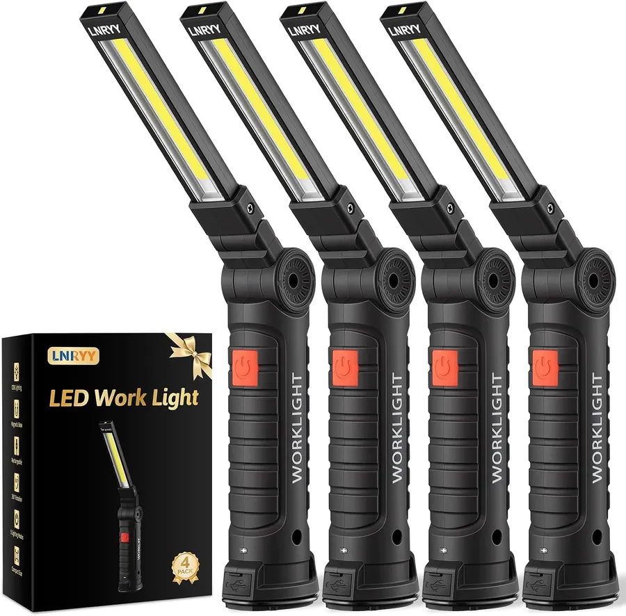LNRYY 4-Pack Rechargeable Magnetic LED Work Light, 360° Rotation