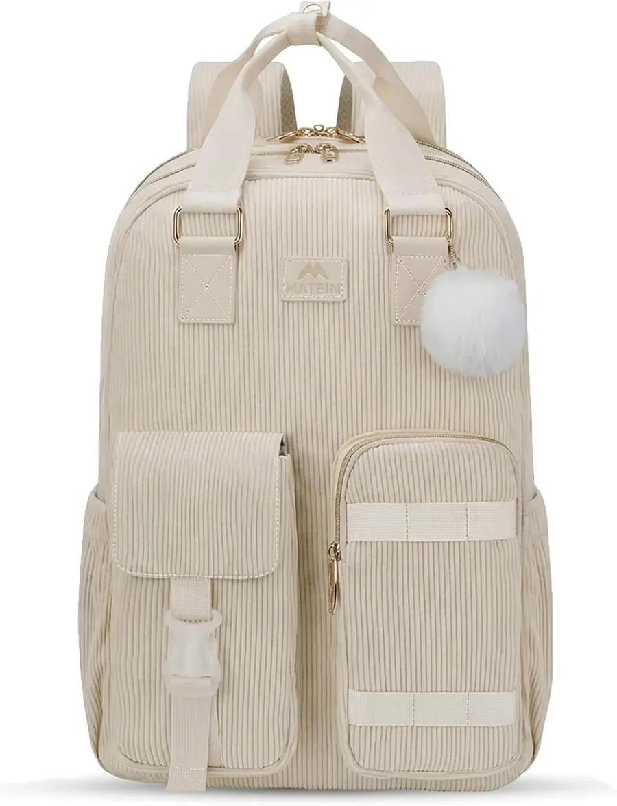 MATEIN 15.6" Corduroy Laptop Backpack, Beige
