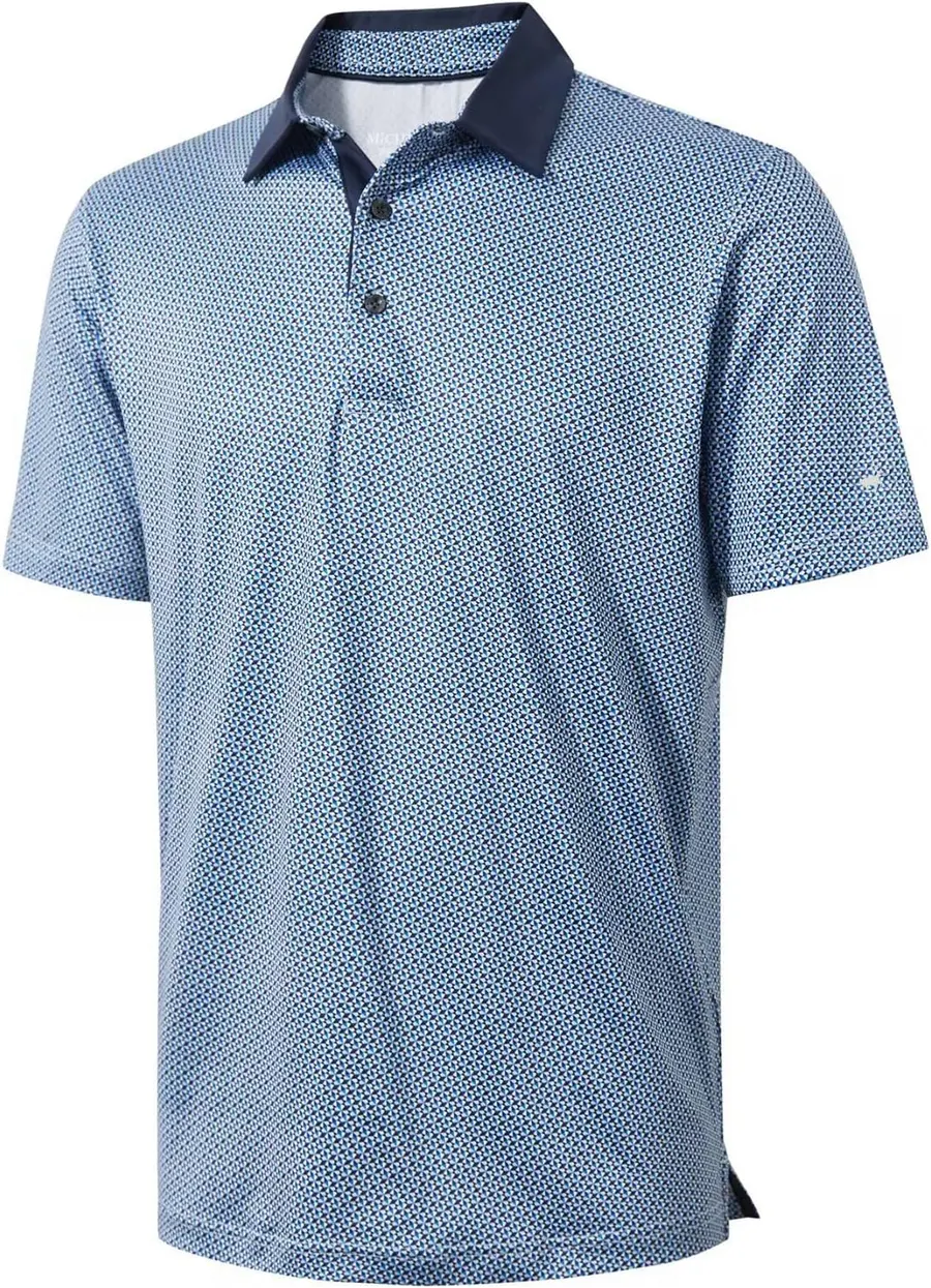 MICHEL ROUEN Men's Golf Polo Shirt, Short Sleeve Moisture Wicking Print