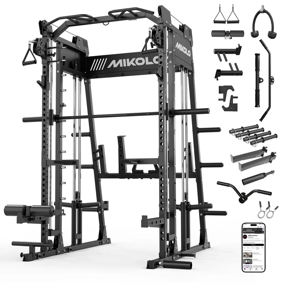 Mikolo M11 Smith Machine Home Gym, 2200LBS Power Rack with Functional Trainer