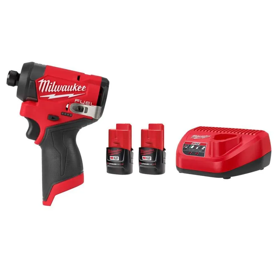Milwaukee M12 FUEL Brushless 1/4 in. Hex Impact Driver Starter Kit w/ Two 2.0 Ah Batteries