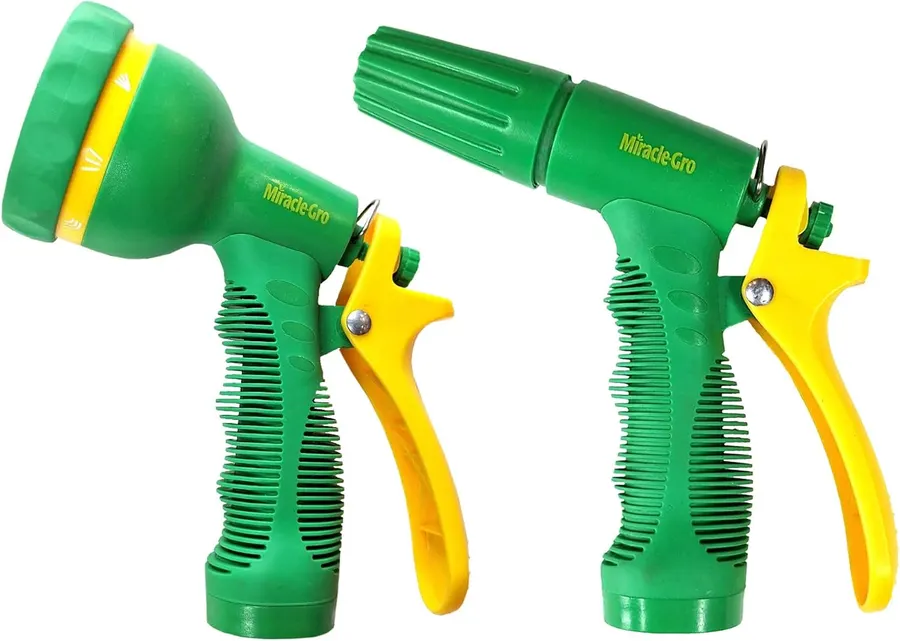 Miracle-Gro Garden Hose Nozzle 2-Pack, Straight Spray & 9-Pattern Adjustable